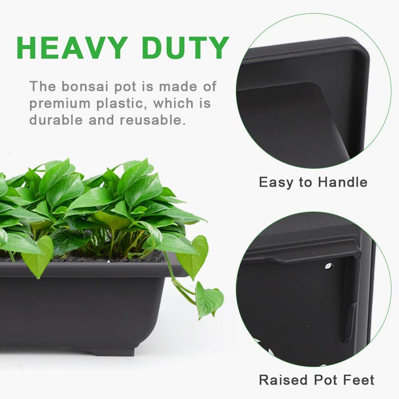 GROWNEER 6 Pack 9 Inch Bonsai Pots with Drainage Humidity Trays, Bonsai Tree Training Kits with 1 Repotting Mat, Rectangle Planter Plants Container Growing Pot for Garden Outside Indoor - Image 5